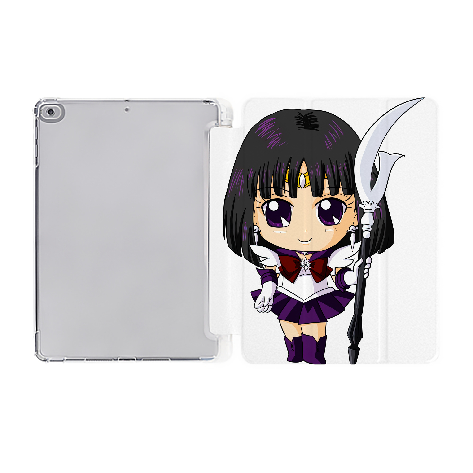 （画像用） 美少女戦士セーラームーン 土萠ほたる Sailor Moon Tomoe Hotaru （セーラーサターン；Sailor Saturn） IPad ケース ペン収納付き 三つ折りスタンド PUレザー×シリコン 対応機種9.5/10.5/10.9インチ
